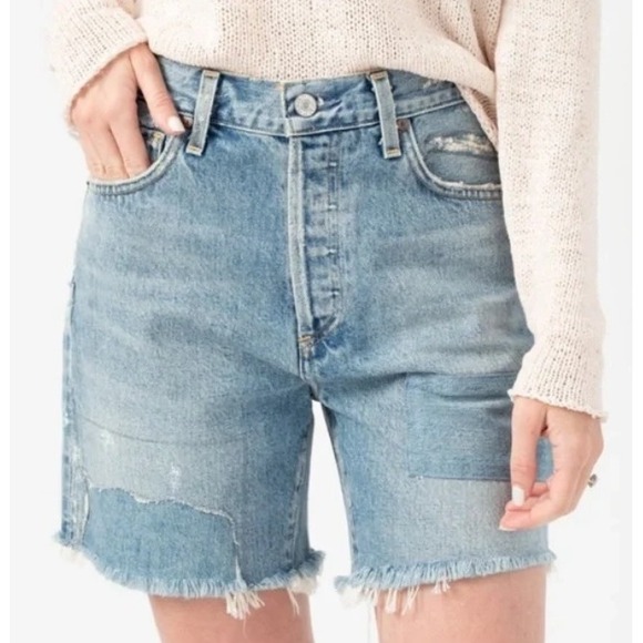 Citizens of Humanity Bailey Loose Fit Distressed Denim Shorts Size 26 Patchwork